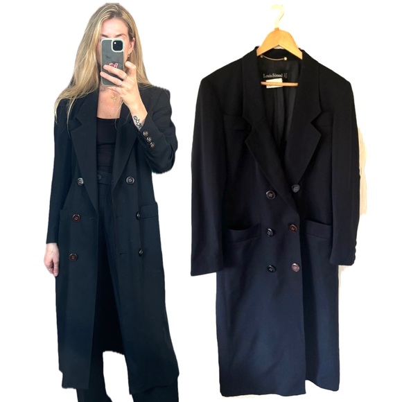 Louis Feraud Jackets & Blazers - Vintage Louis Feraud Double Breasted 100% New Wool Black Trench Coat Jacket